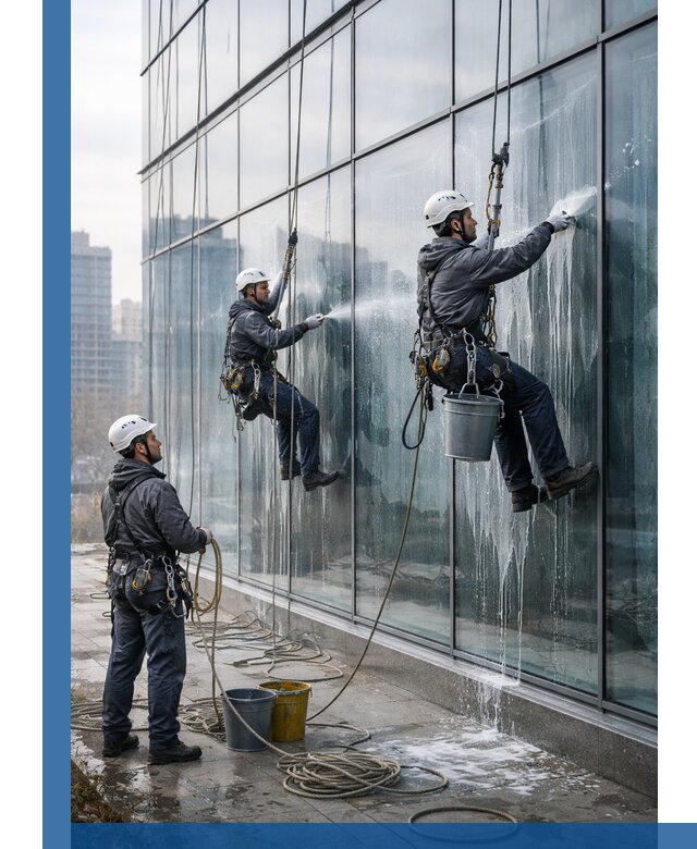 Промышленная мойка панорамных окон на высоте в Борзе