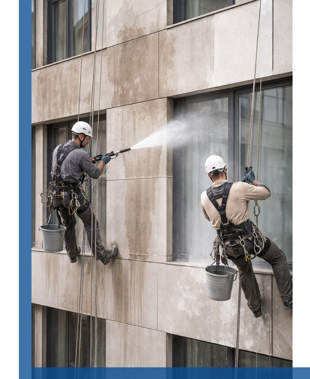 Послестроительная мойка фасада промышленным альпинизмом в Борзе