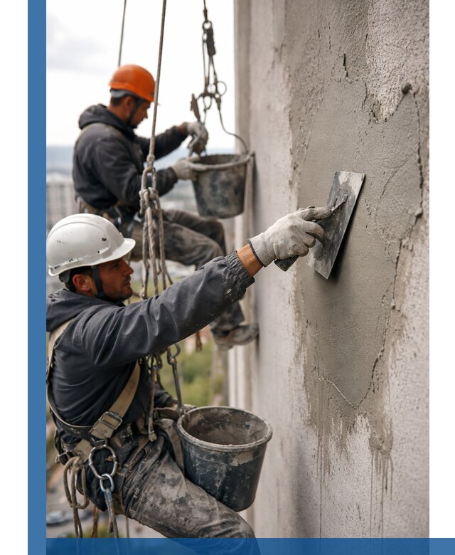 Штукатурка фасада на высоте в Борзе профессиональные работы