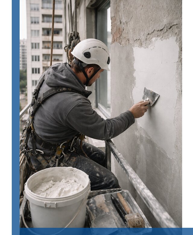 Шпаклевка фасадов на высоте с промальпинистами в Борзе