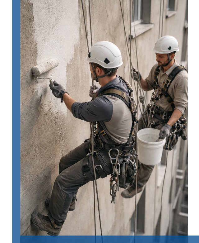 Грунтовка фасада на высоте в Борзе промышленными альпинистами