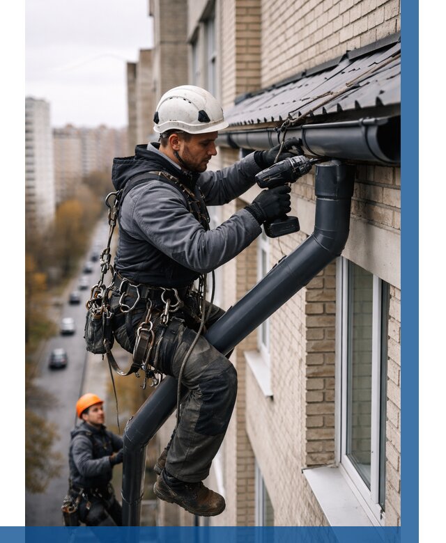 Монтаж водосточной системы на здании в Борзе от 5151 р. | ВЫСОТНИК-Бря