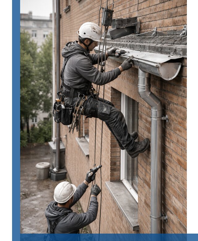 Монтаж водосточной системы на здании в Борзе под ключ