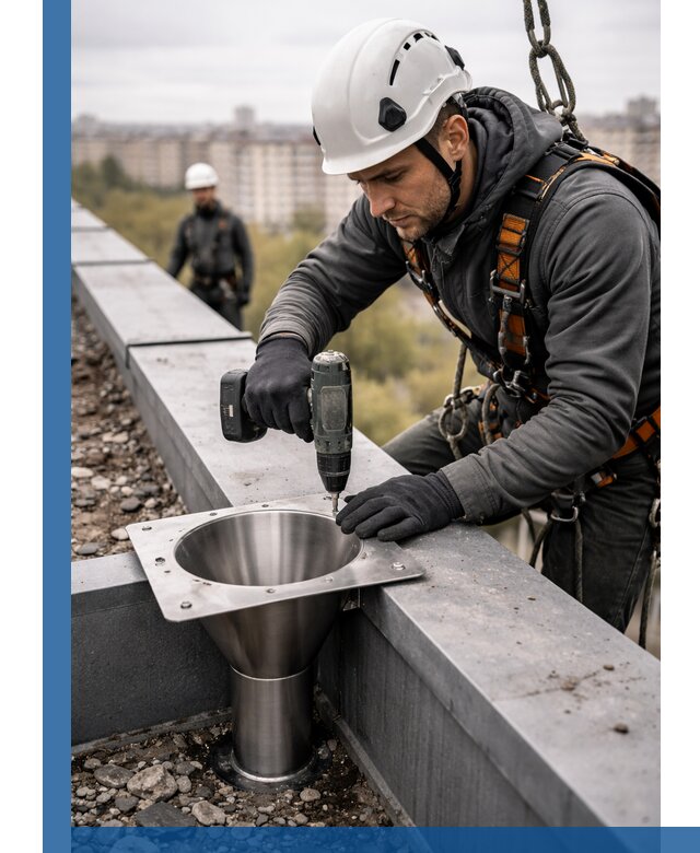 Монтаж водосточных воронок в Борзе для промышленных зданий