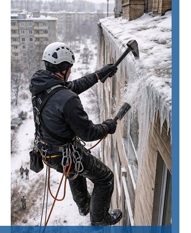 Сбивание сосулек с крыши в Борзе по цене от 4635 р. | ВЫСОТНИК-Бря