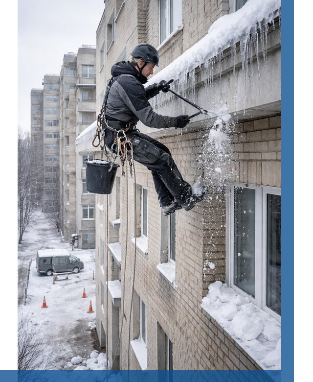 Удаление наледи с карнизов в Борзе от 361 р. | ВЫСОТНИК-Бря