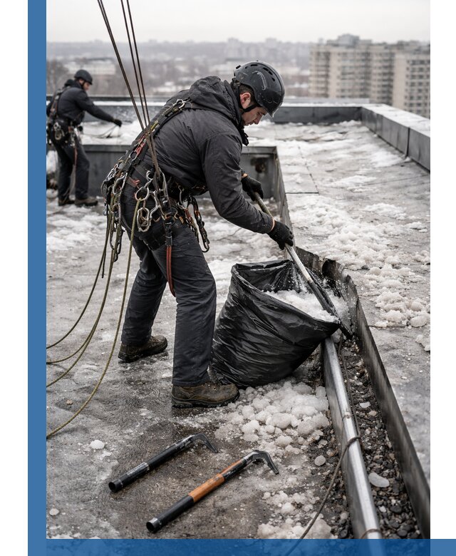 Аварийная очистка кровли в Борзе от промальпинистов