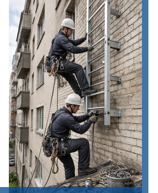 Монтаж пожарной лестницы в Борзе от 25753 р заказать у ВЫСОТНИК-Бря