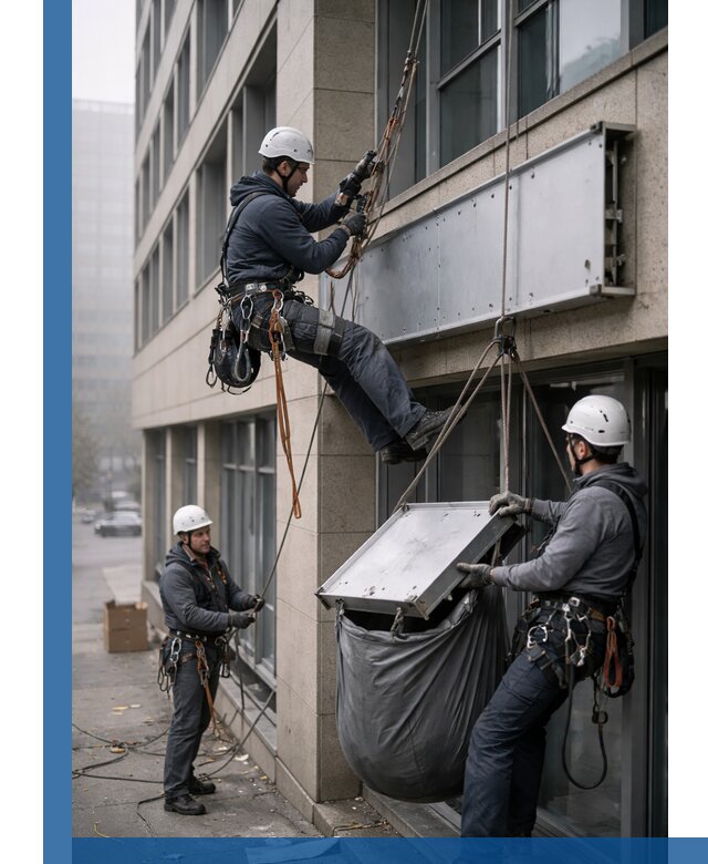 Демонтаж рекламной вывески с высотными работами в Борзе