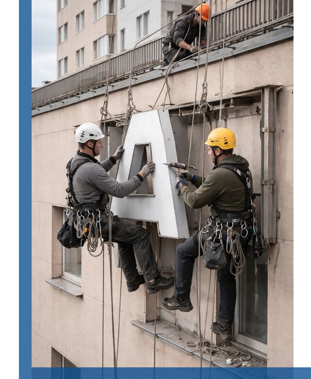 Ремонт и восстановление наружных вывесок на высоте в Борзе