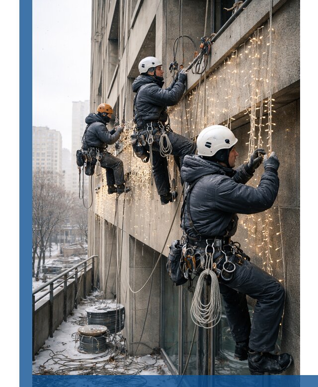 Монтаж новогодней иллюминации и украшение фасадов в Борзе