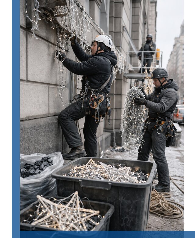 Демонтаж новогоднего оформления и гирлянд в Борзе