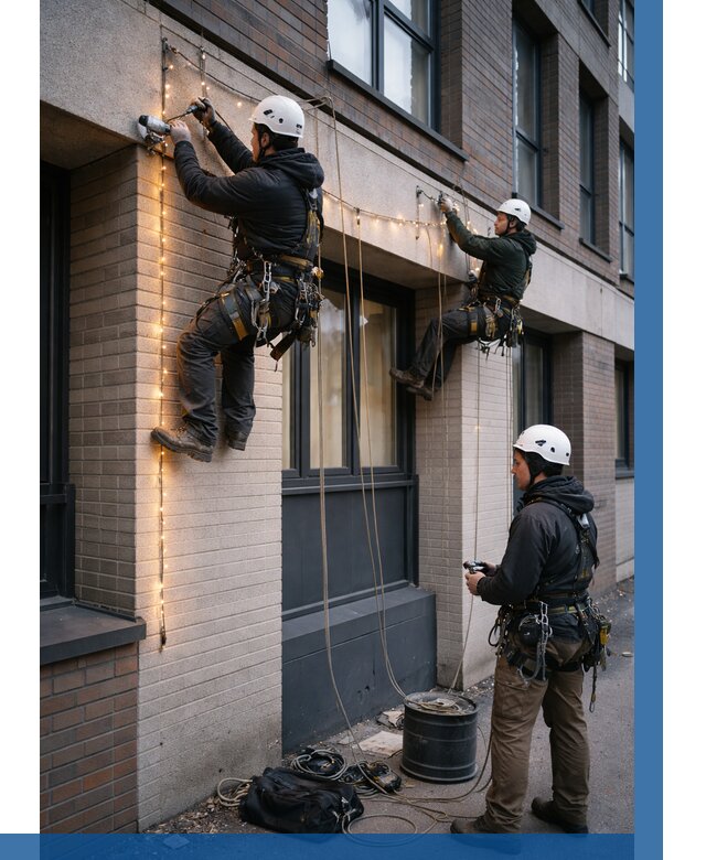 Монтаж гирлянд на фасаде в Борзе от 3605 р. | ВЫСОТНИК-Бря