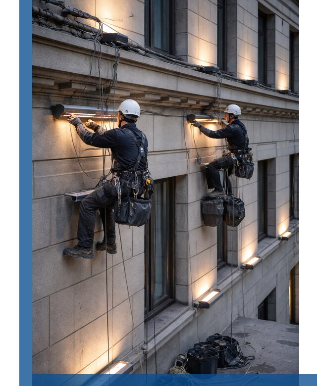 Монтаж архитектурной подсветки фасадов зданий в Борзе