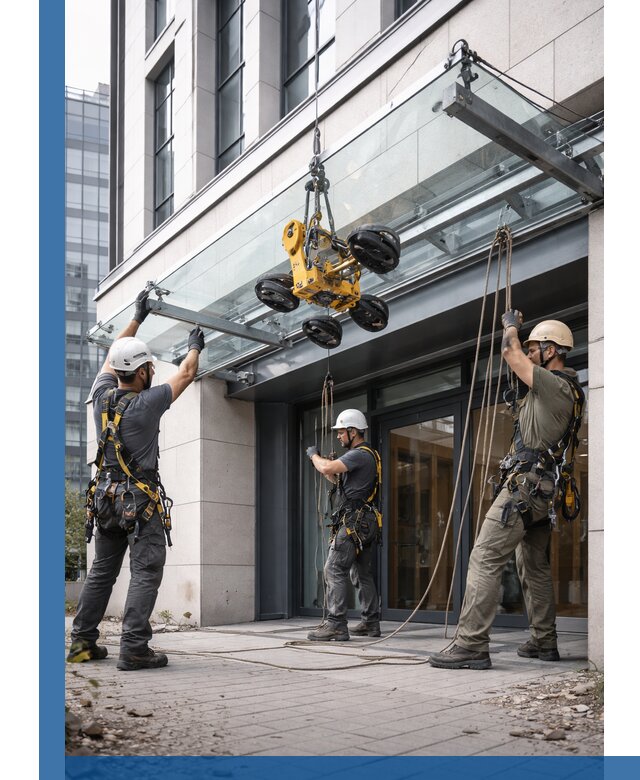 Монтаж стеклянных козырьков под ключ в Борзе для зданий