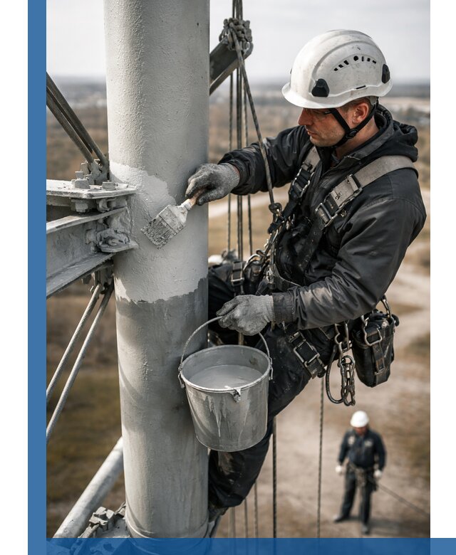 Покраска мачт связи в Борзе промышленными альпинистами