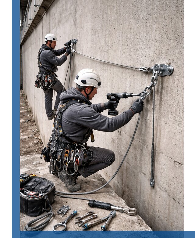 Монтаж анкерных линий высотной безопасности в Борзе